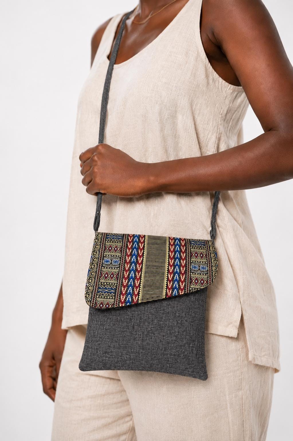 Handmade African Print Crossbody Messenger Bag | Fold-Over Tribal Shoulder Bag