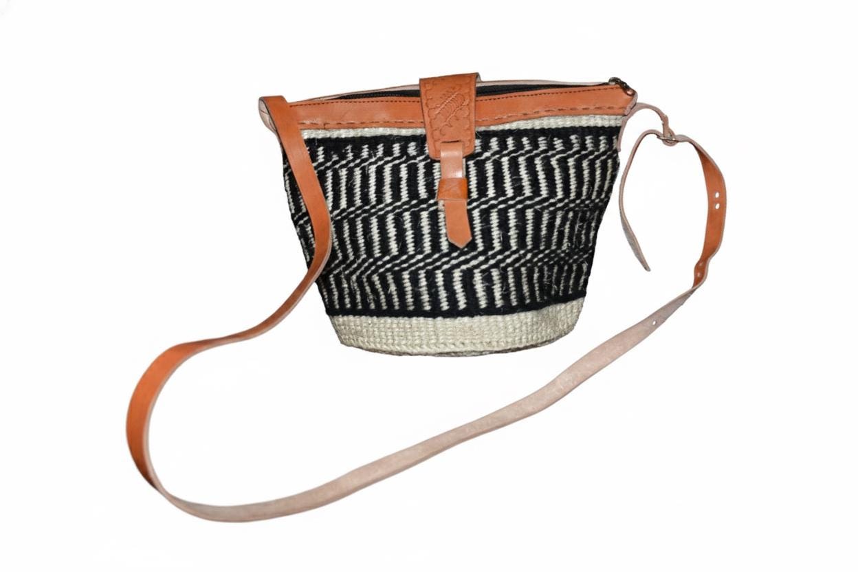 Small Handwoven Sisal Bag, African Kiondo Mini Tote, Natural Fiber Boho Handbag, 12 Inches