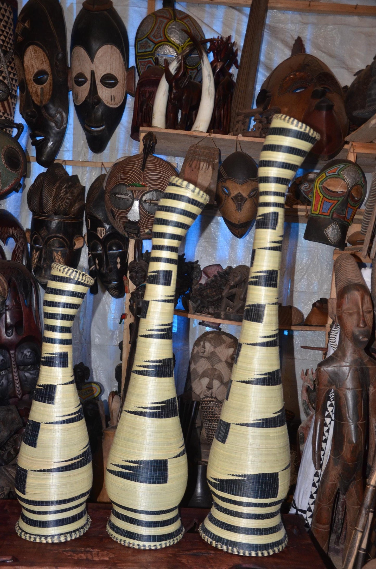Large Rwandan Sisal Floor Vases – Hand-Dyed Geometric Agaseke Inspired Decor