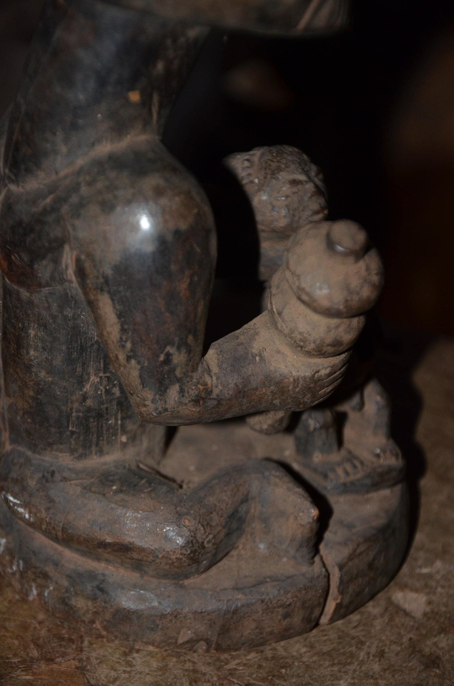 Luba Hemba Ancestor Figure | Seated Chief with Staff & Child | Tribal Wood Statue