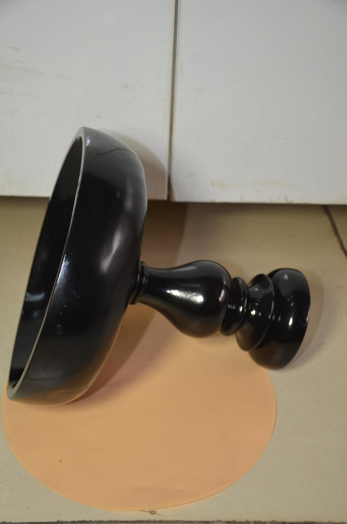 Pedestal Black Wooden Fruit Bowl | Glossy Black & Gold Footed Serving Dish