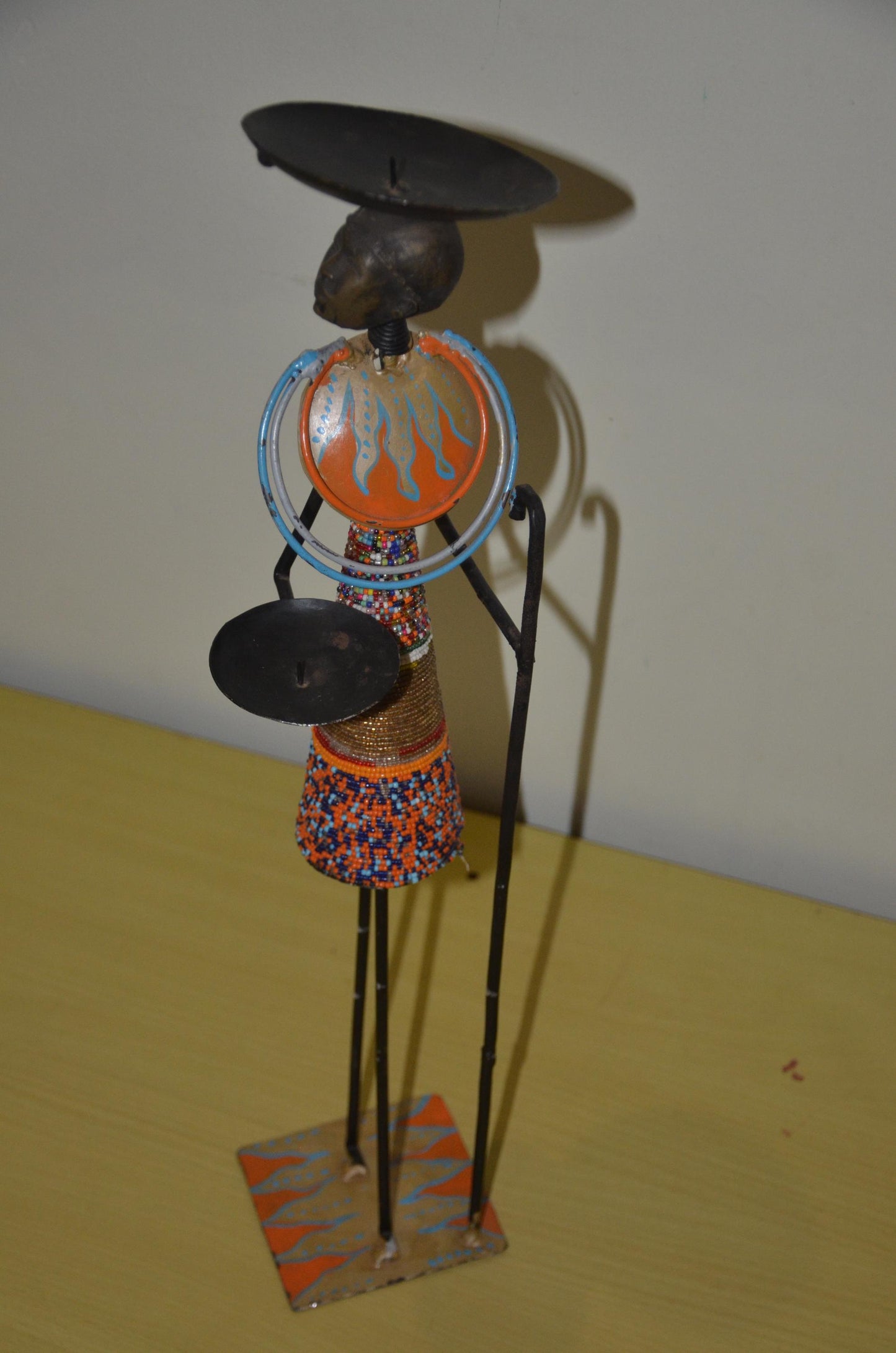 Decorative African Beaded Maasai Candle Holder Statue | Artisan Metal Wire Art