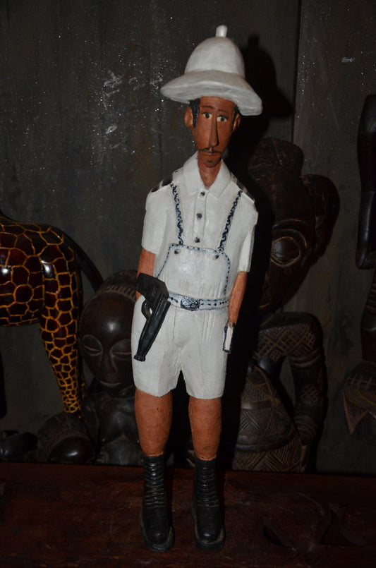 Colonial Era Figure | Hand-Carved Wooden Statue | Tribal Ethnographic Art