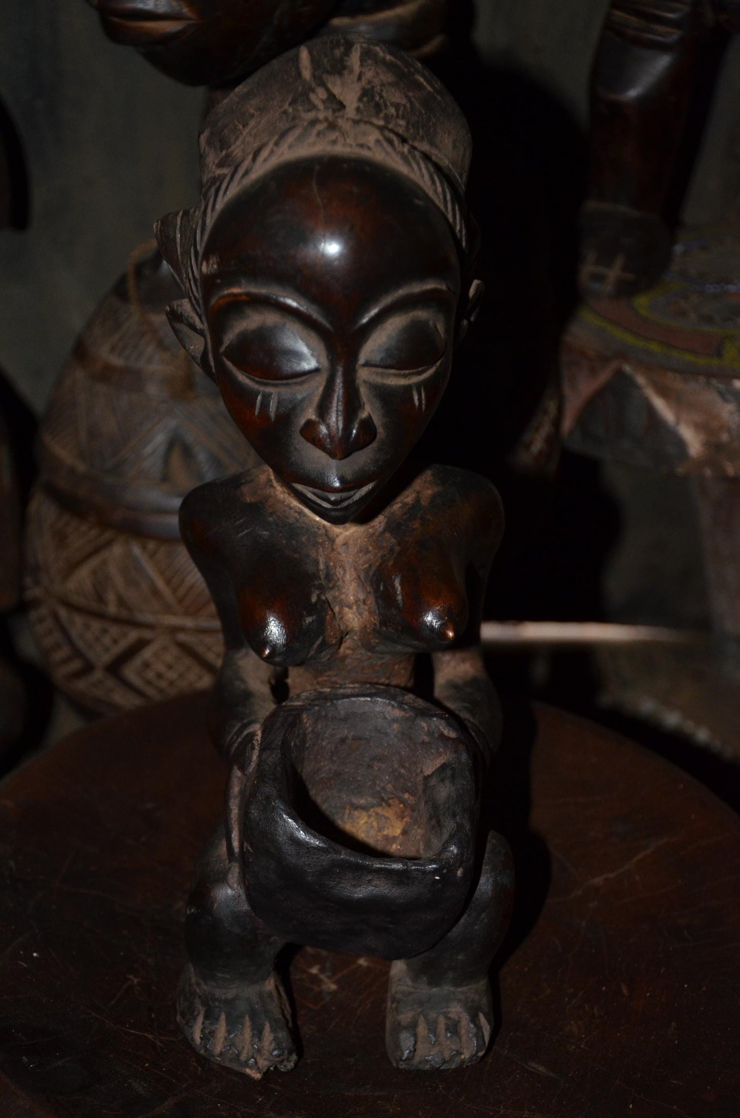 Authentic Luba Kneeling Figure | Mboko Bowl Bearer | Congolese Tribal Art
