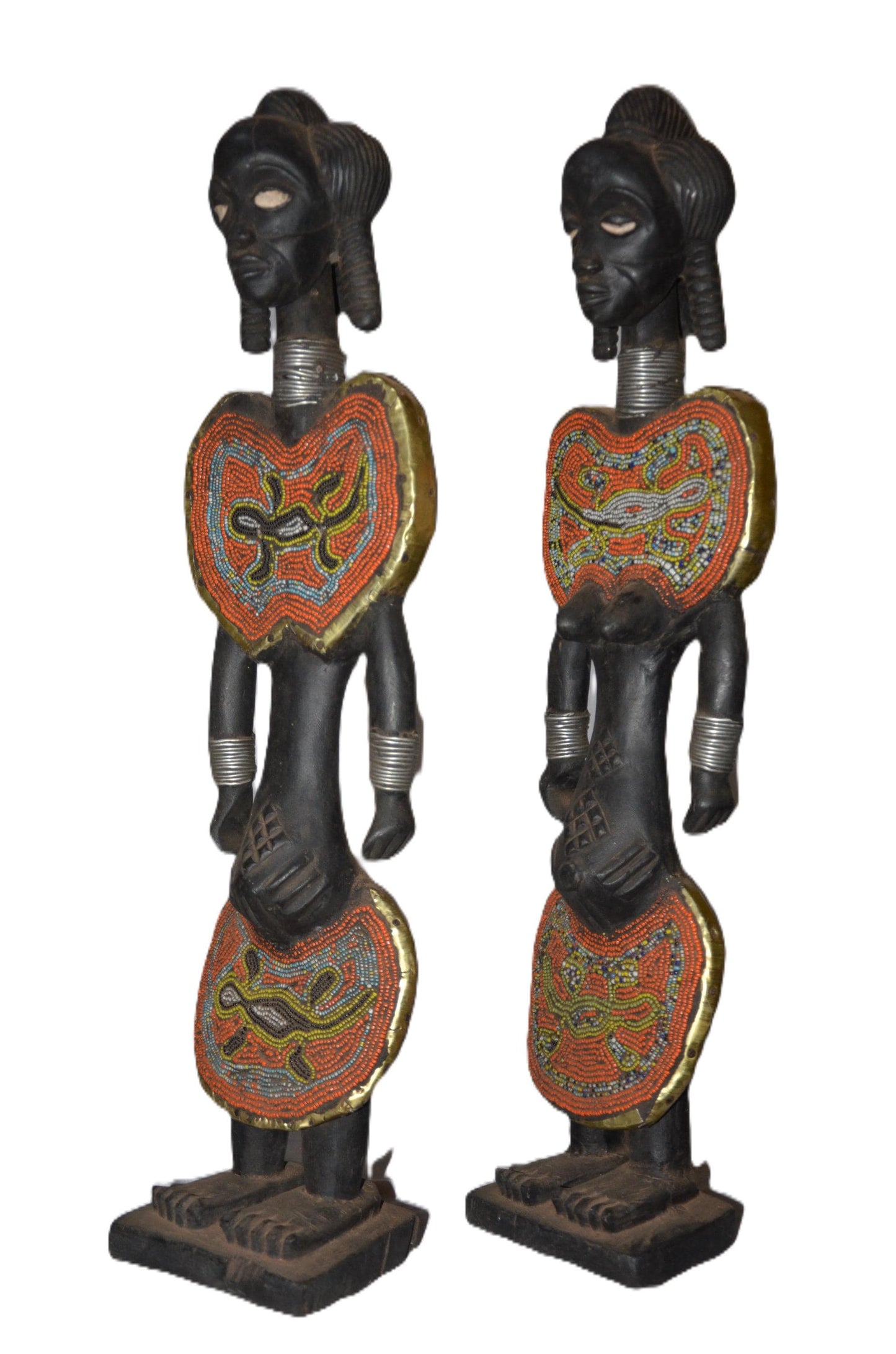 Chokwe Couple Statue – 25" Hand-Carved Wood Ancestor Unity Figure – Tribal Art.