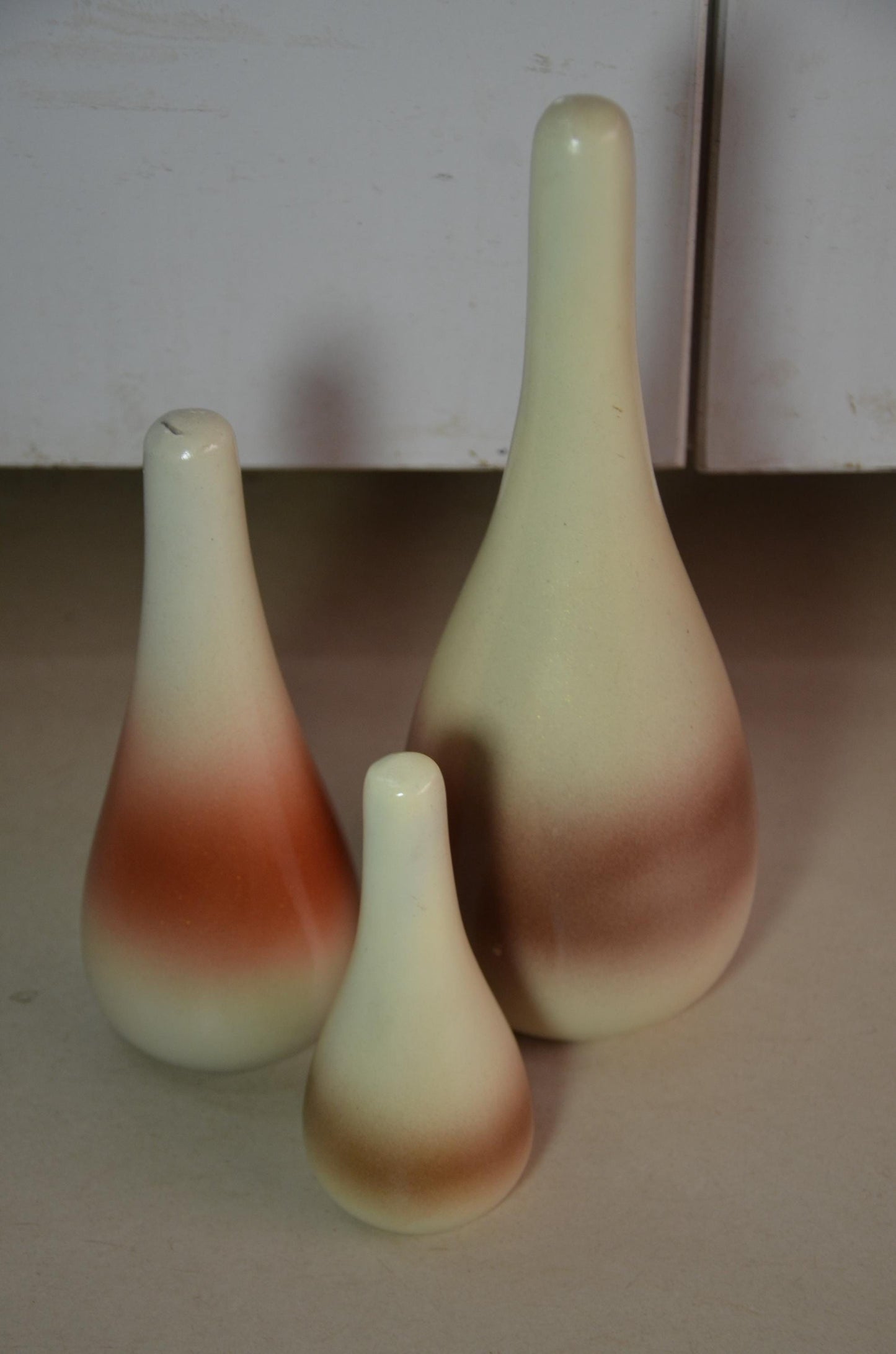 Cream Terracotta Ombre Teardrop Wood Vases | Boho Nordic Handcrafted Accent Trio