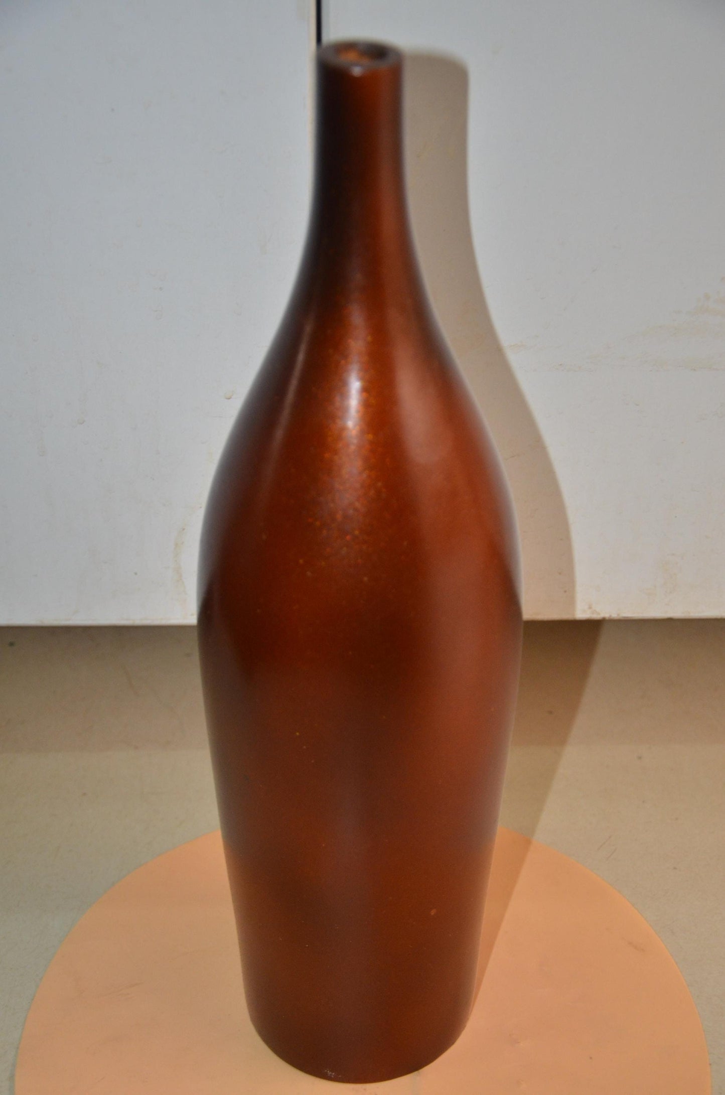 Tall Wooden Floor Vase | Metallic Bronze Long Neck Bottle Vase