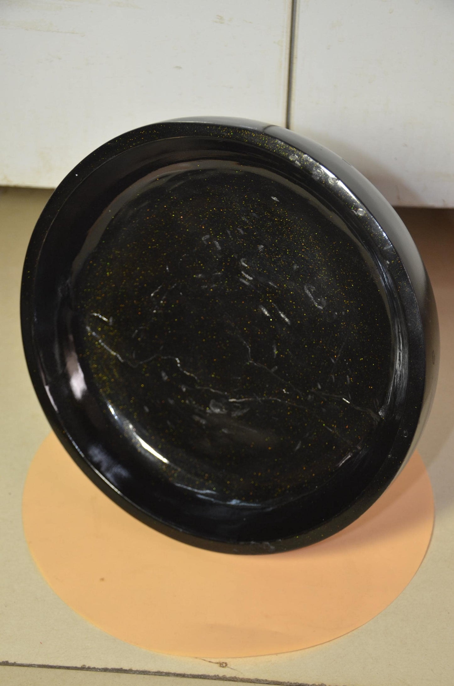 Pedestal Black Wooden Fruit Bowl | Glossy Black & Gold Footed Serving Dish