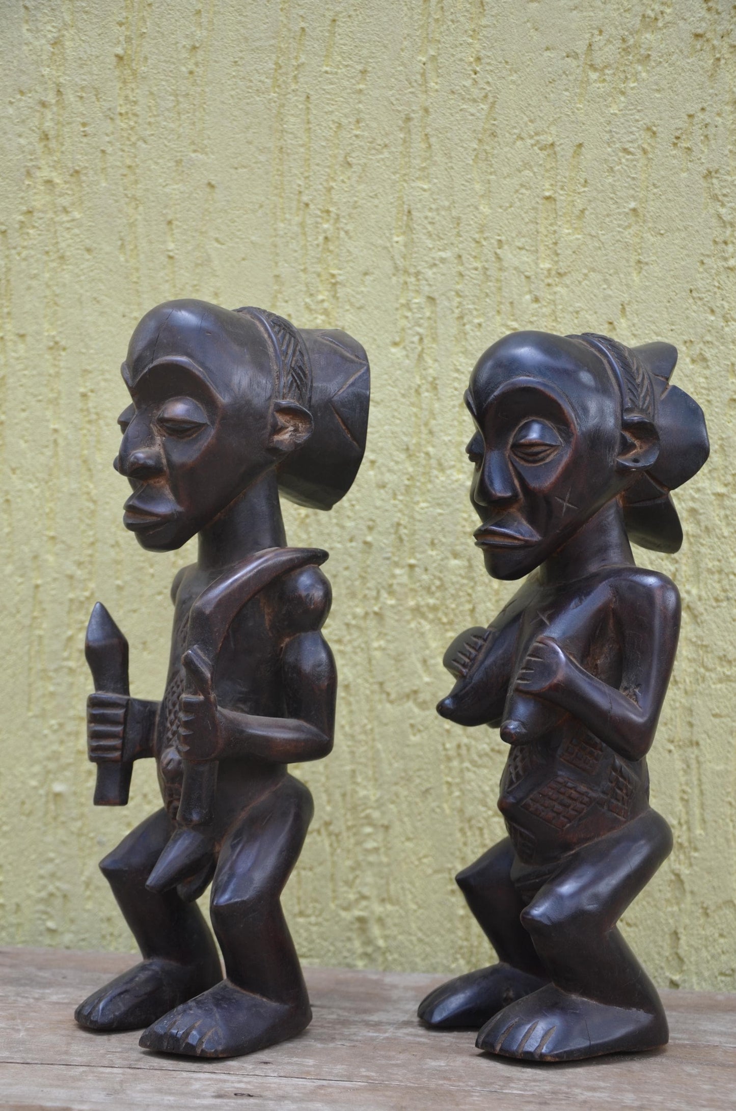 Tabwa Ancestor Figures – 17" Hand-Carved Wood Congo Couple – Tribal Art.