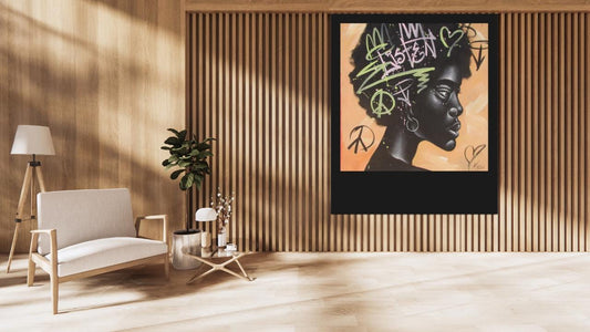 Tableau mural représentant une femme noire africaine – Impression sur toile abstraite, décoration d'intérieur afrocentrique, portrait de jeune fille africaine moderne, art noir pour le salon