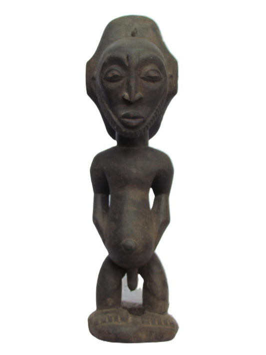 Statue rare et originale de la tribu Hemba « Ancien en prière » en bois sculpté de la RDC.