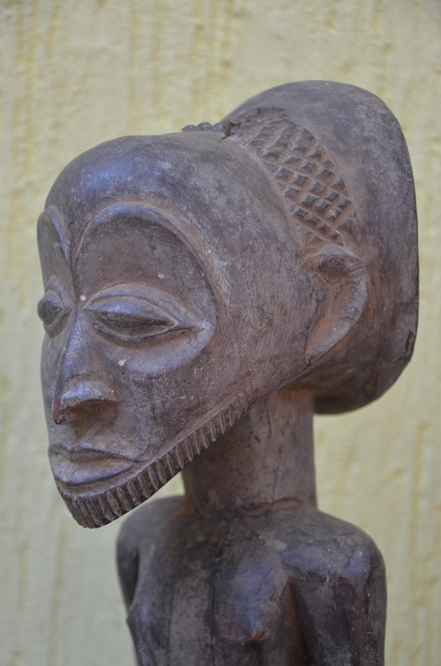 Luba Bowl Bearer – 16" Wooden African Figure – Congo Tribal Home Decor