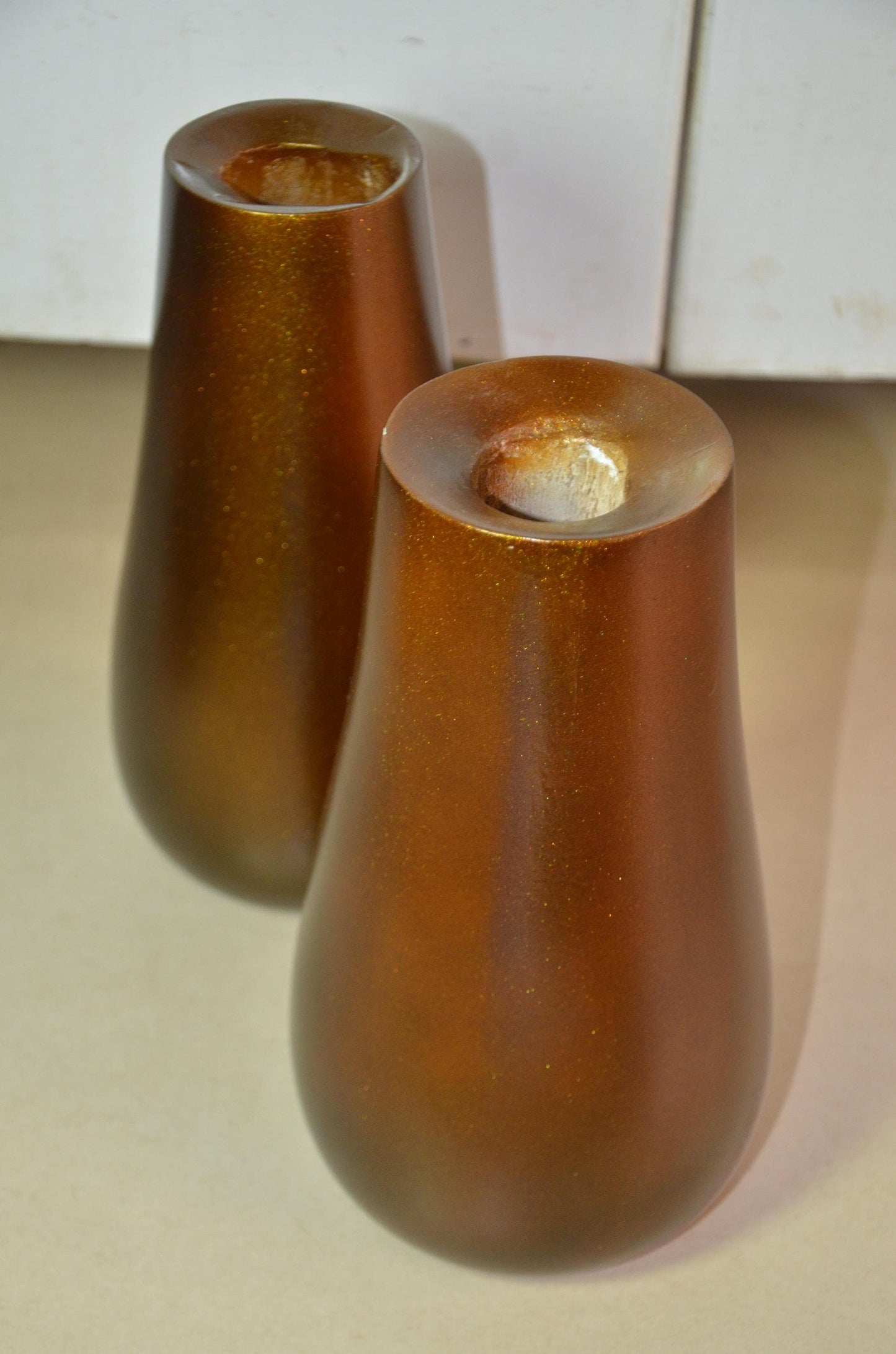 Bronze Wooden Bud Vases | Metallic Gold Teardrop Vessel Duo