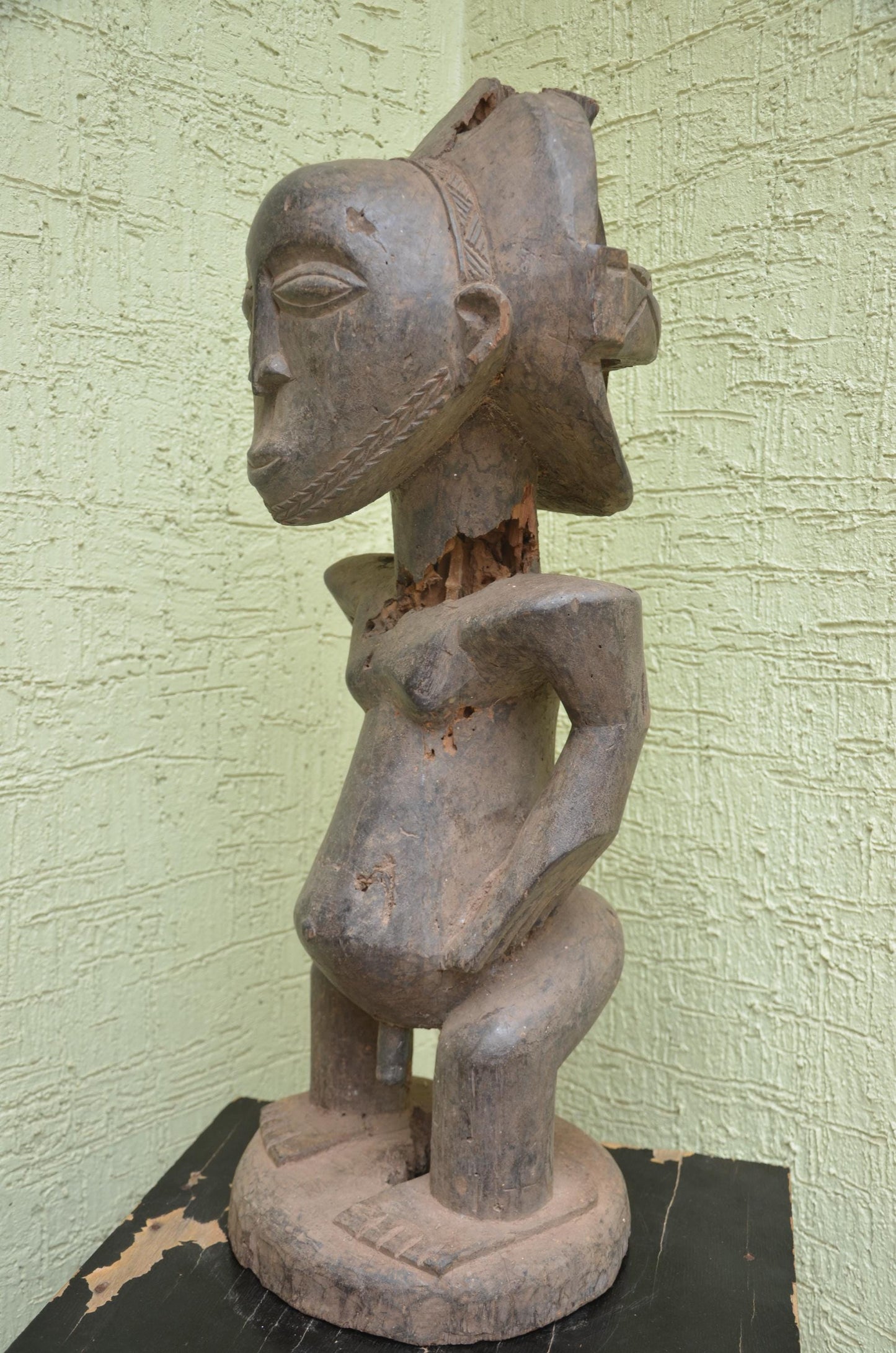 Luba-Hemba Statue â€“ 31" Hand-Carved Wood Ancestor Male Figure â€“ Congo Art.