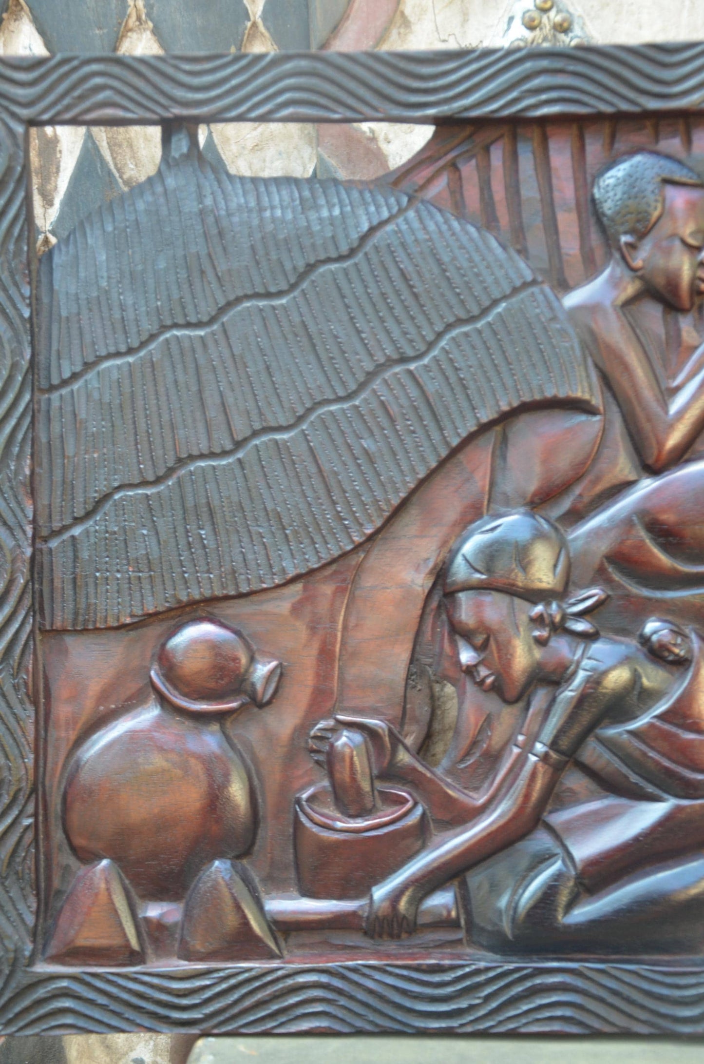 African Community Celebration Wall Plaque | Large Hand-Carved Wooden Relief Art | Village Gathering Wall Decor | Ethnic Sculptural Panel