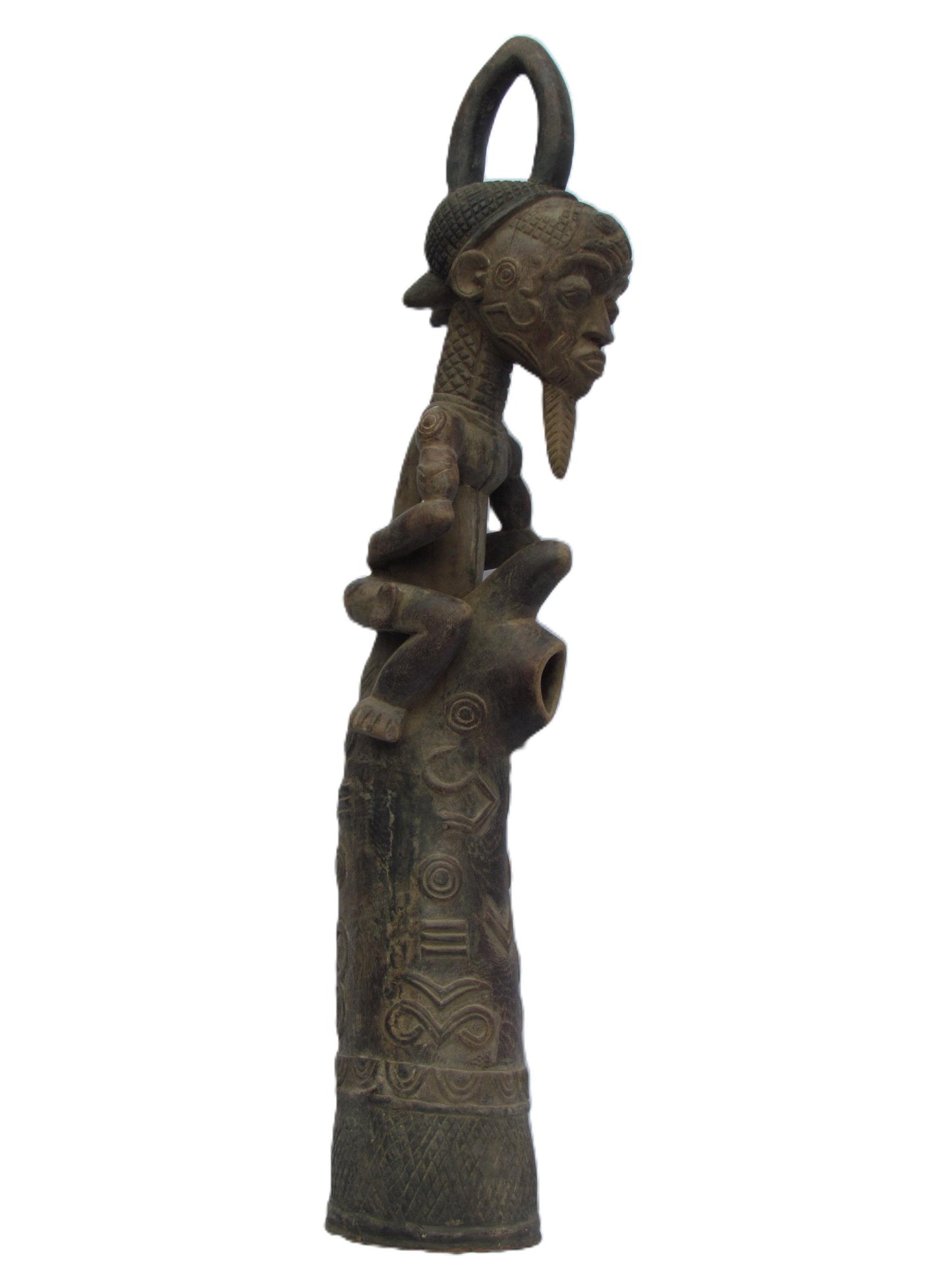 Hand-Carved Luluwa Prestige Ceremonial Pipe - Rare Congolese Tribal Art, African Wood Sculpture, Antique Lulua Collectible.