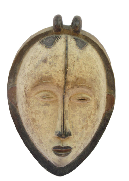 Original White & Brown Luba Tribe Vintage / Africa Wood Art Carving Rare Antique Wall Hanging Art Deco Design Decoration from DRC.
