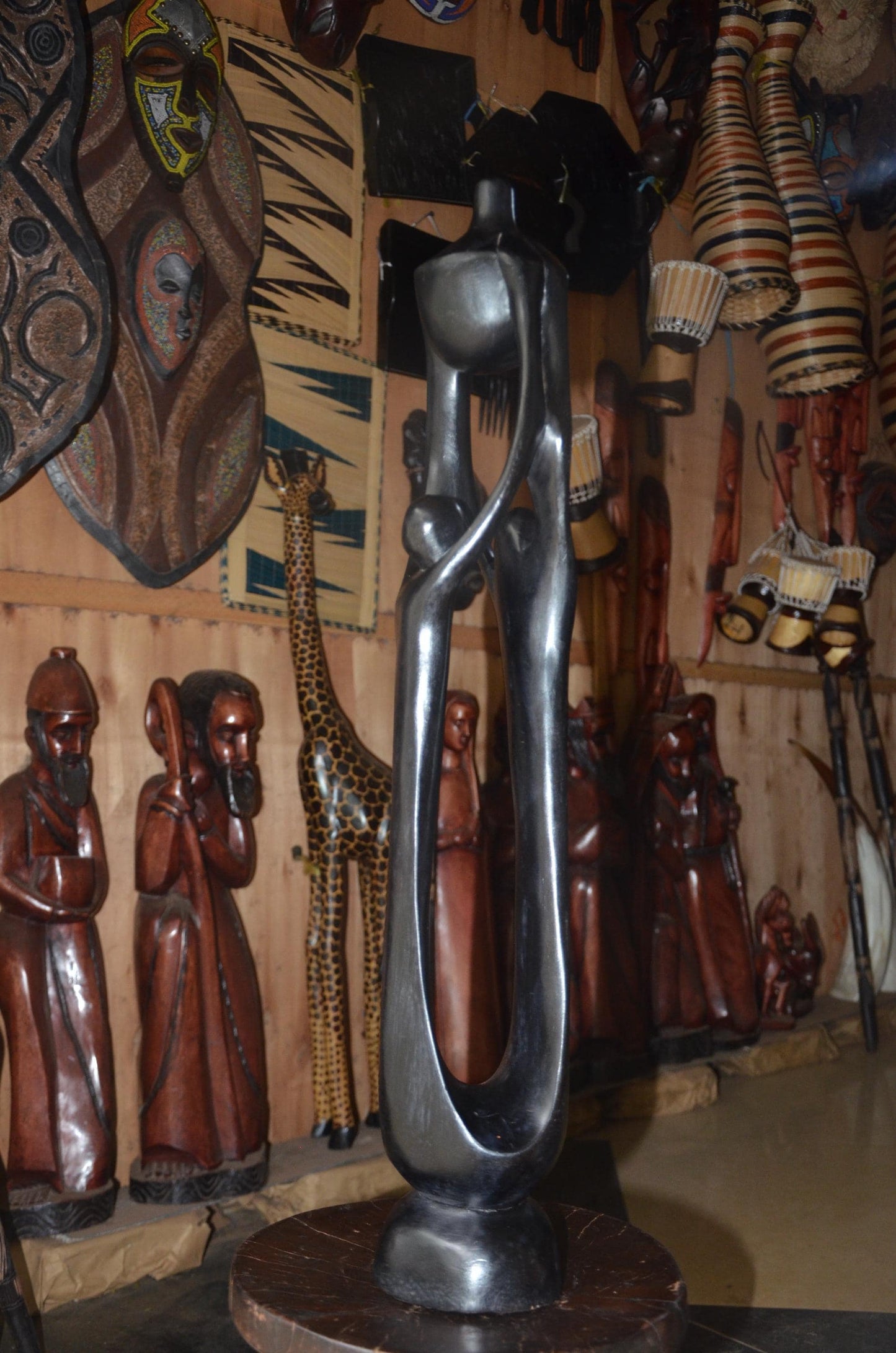 Hand-Carved African Abstract Family Embrace Sculpture