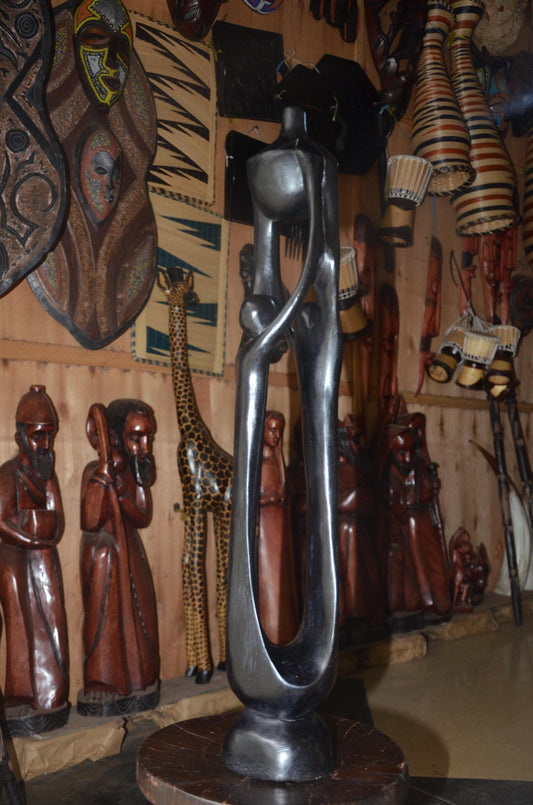 Hand-Carved African Abstract Family Embrace Sculpture