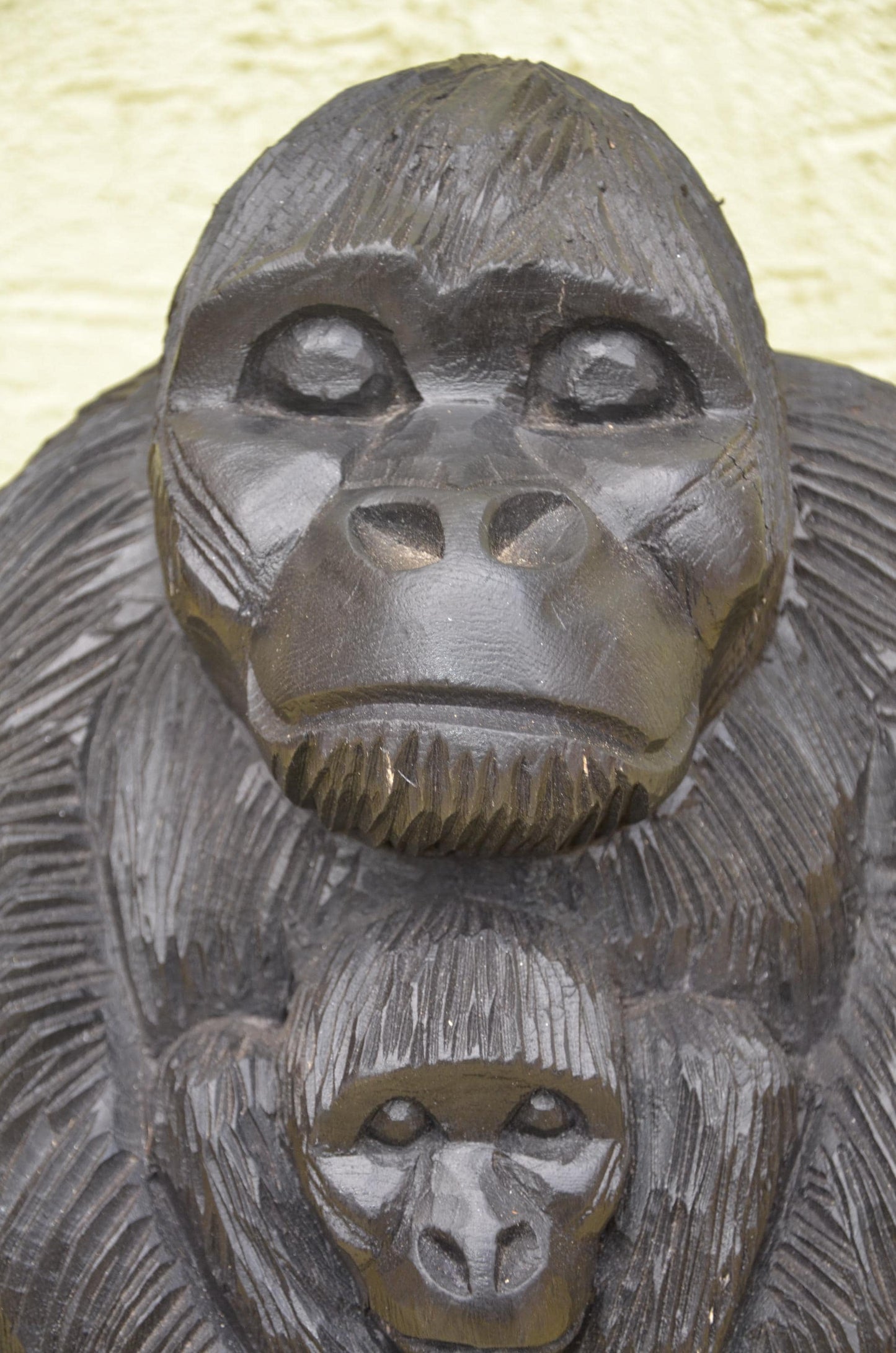 Seated Wooden Gorilla Maternity Sculpture | Wildlife Family Art Figurine