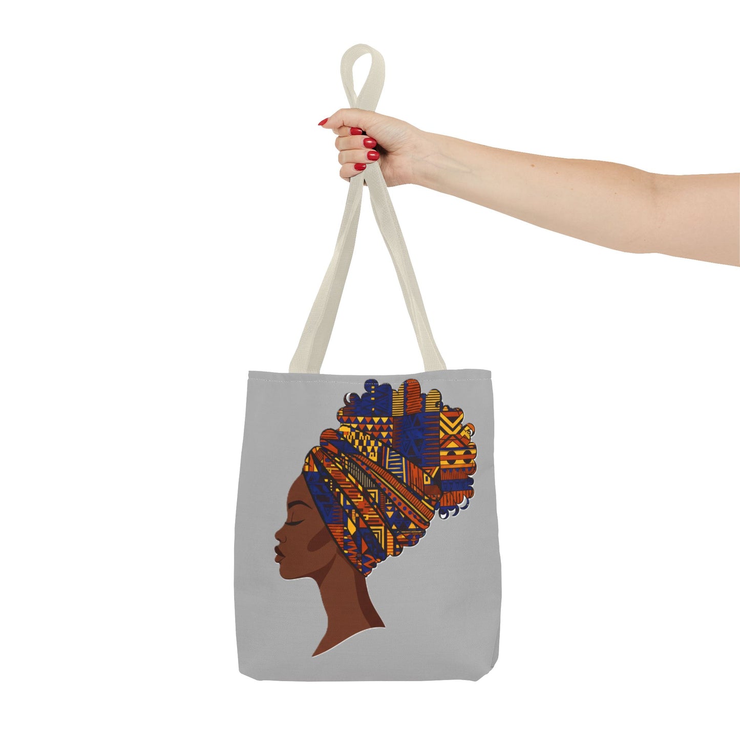 African Headwrap Art Tote Bag — Colorful Kente Profile Canvas Tote