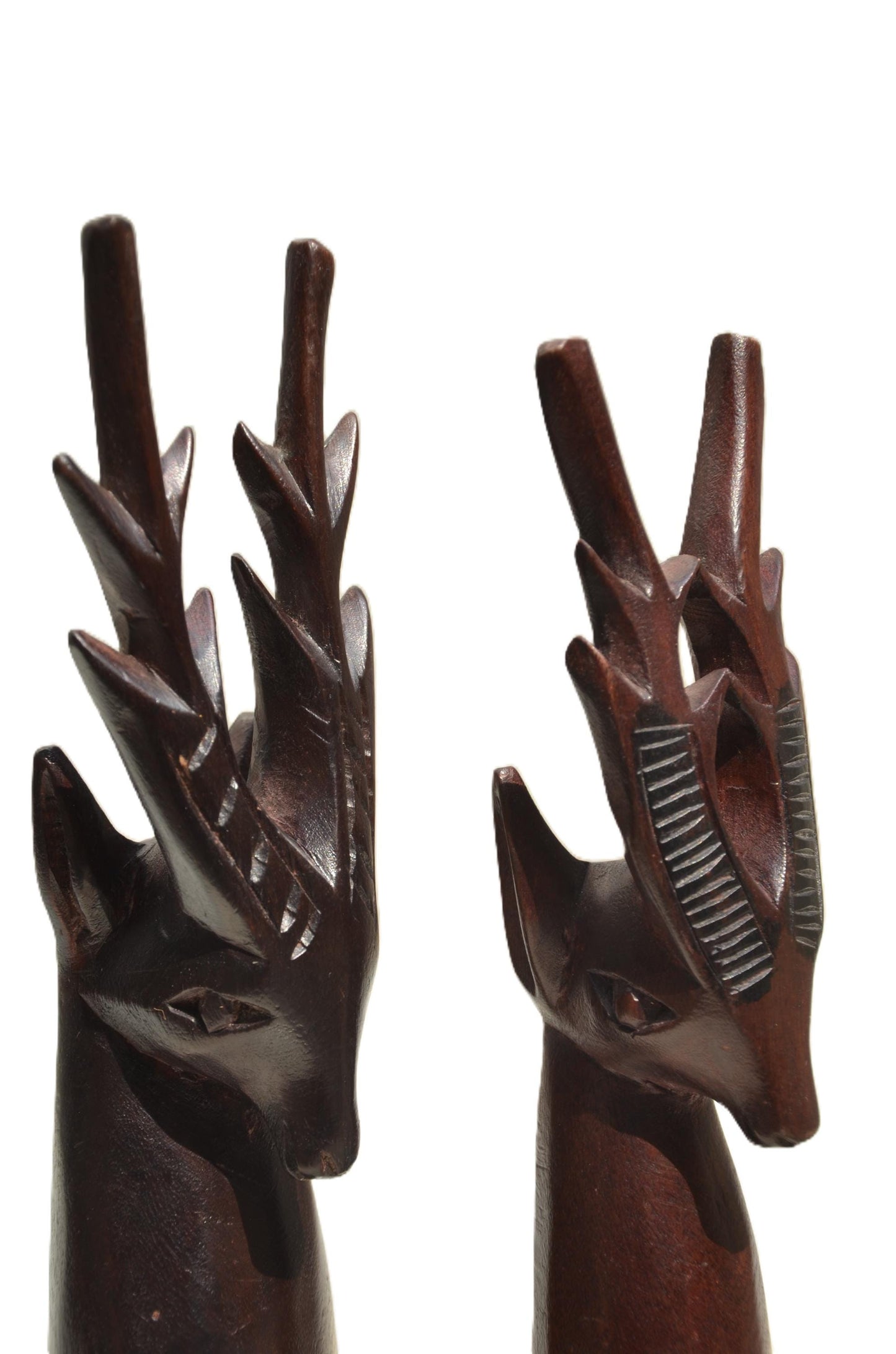 A Pair of Stag Deer Heads – Hand-Carved Wooden Wall Decor