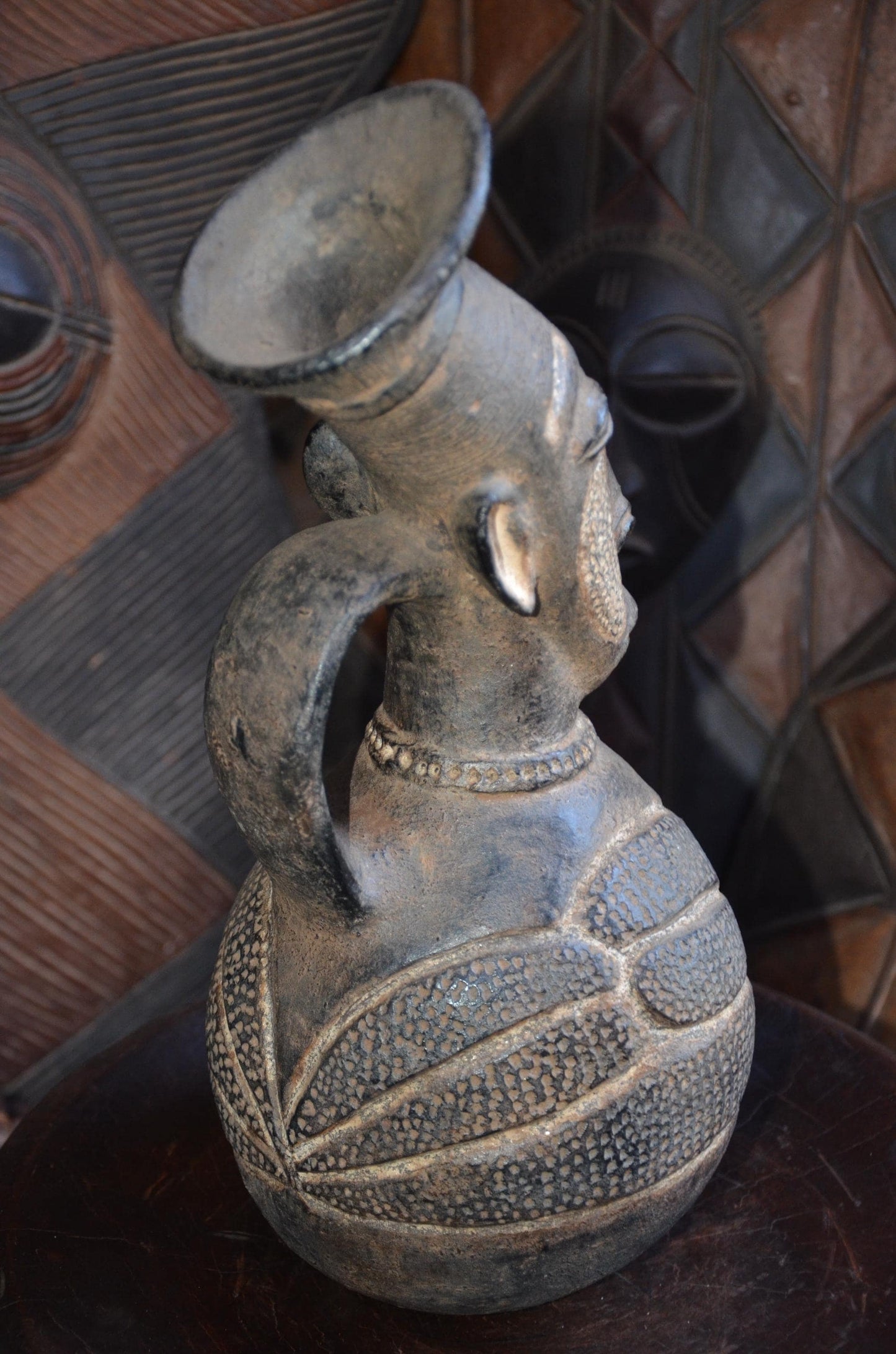 Authentic Mangbetu Pottery Vessel | Anthropomorphic Art | Congo Decor