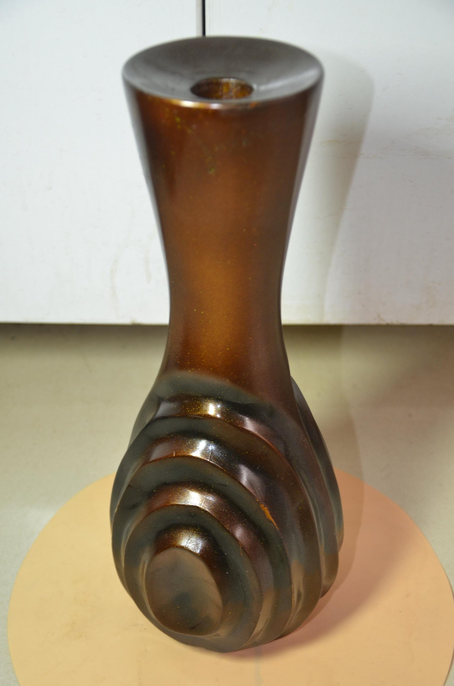 Wood Vase – Metallic Bronze Swirl Hourglass Accent, Modern Nordic Home Decor