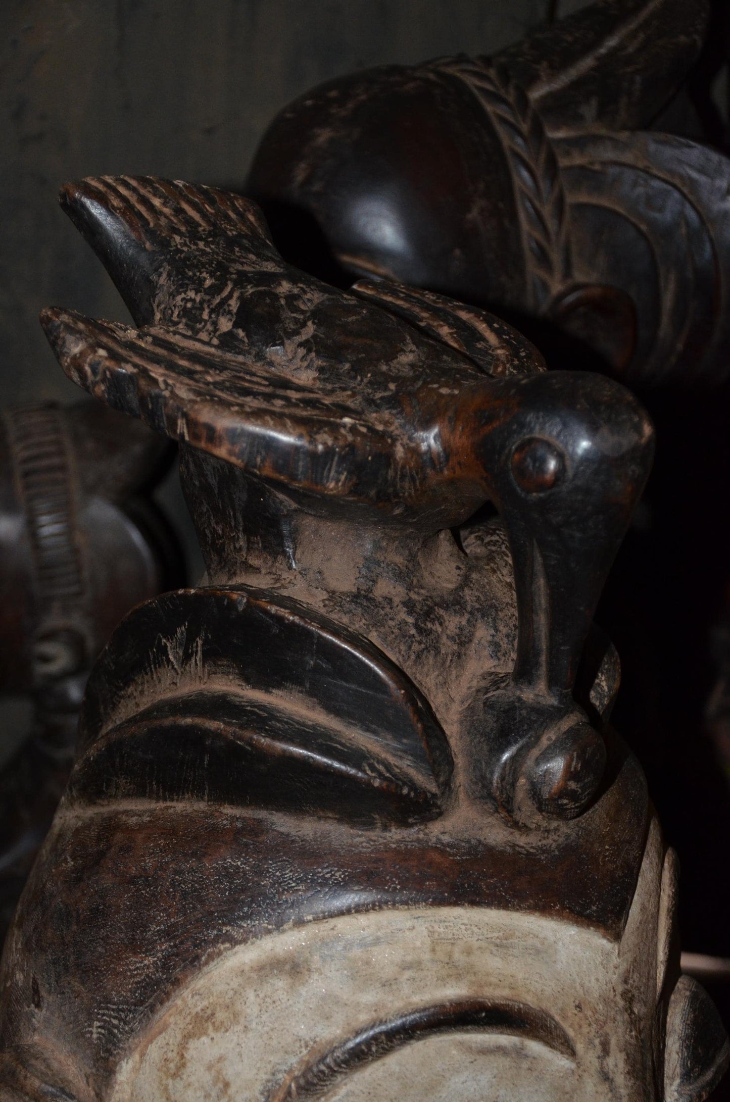 Lega Ceremonial Prestige Hat - 19" Authentic Congo Helmet Mask, Striking Kaolin Face, African Initiation Art.