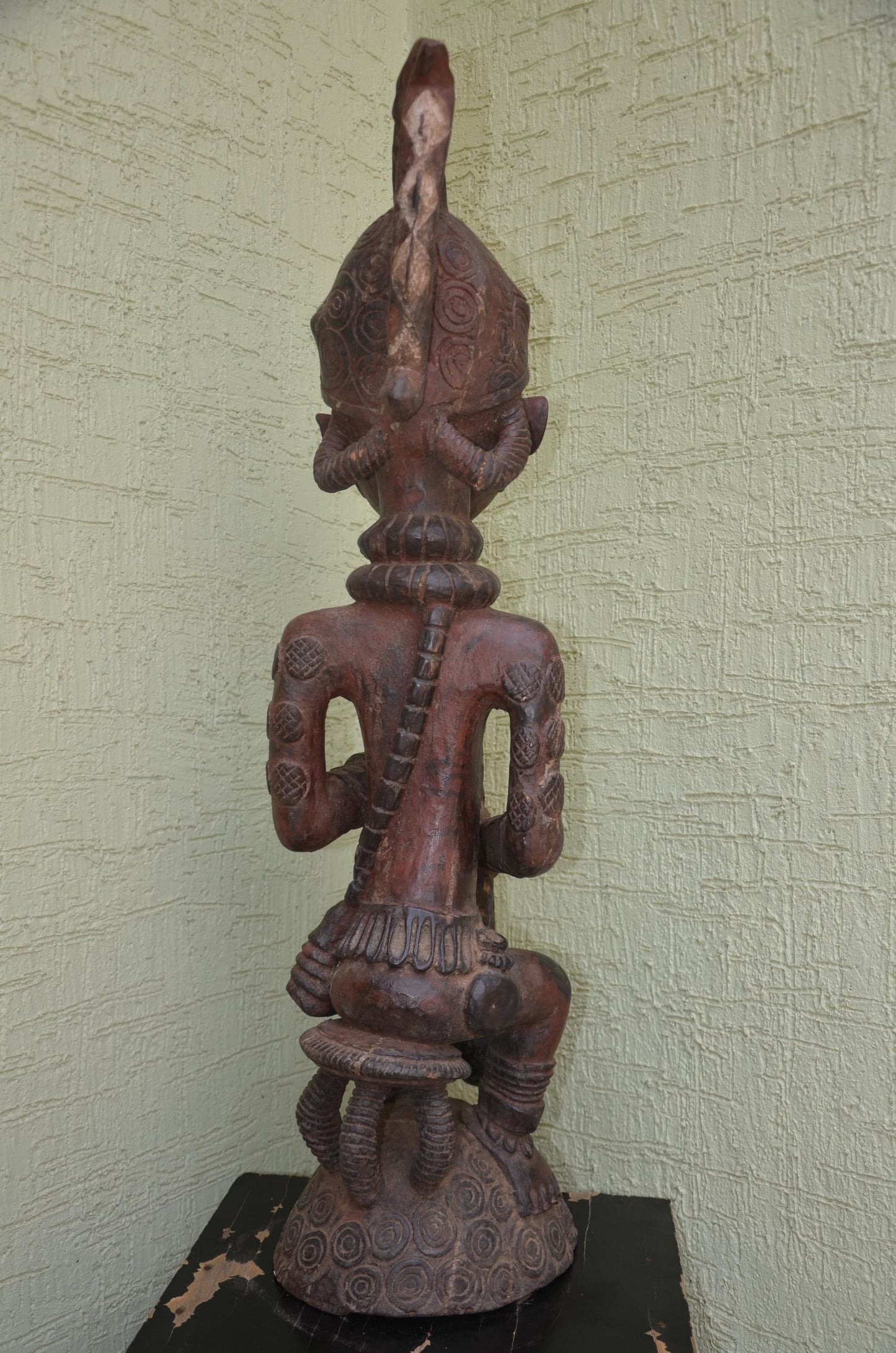 Bena Lulua Chief â€“ 41" Hand-Carved Wood Ancestor Smoking Pipe â€“ Tribal Art.