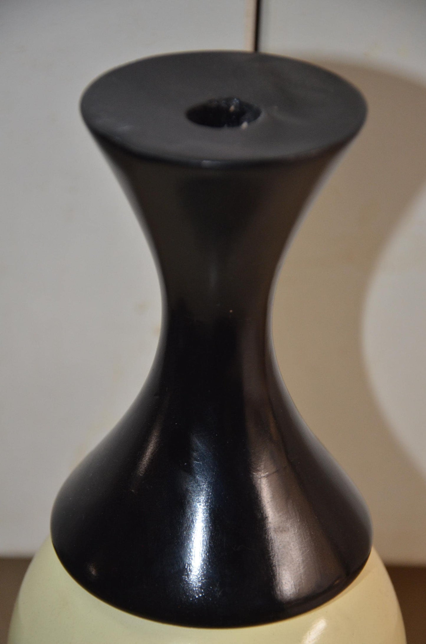 Tall Wooden Floor Vase | Black and Cream Hourglass Neck Vase