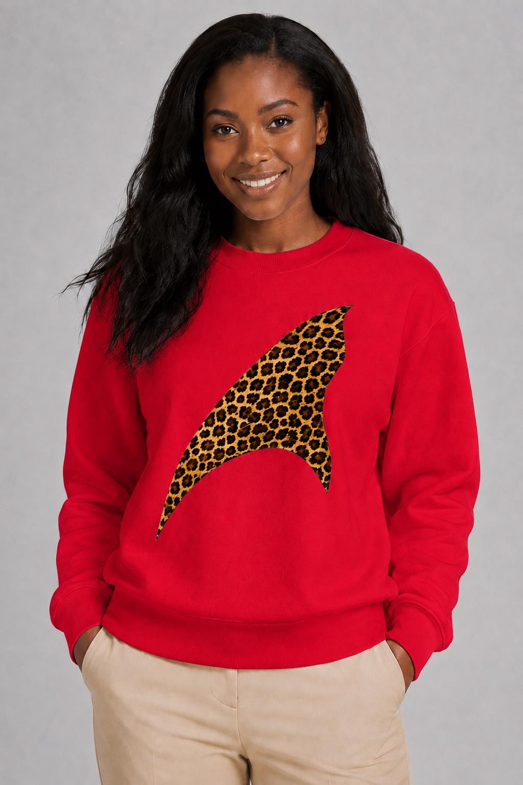 Leopard Print Crewneck Sweatshirt, African Inspired Streetwear, Animal Print Graphic Sweater, Unisex Fall Sweatshirt
