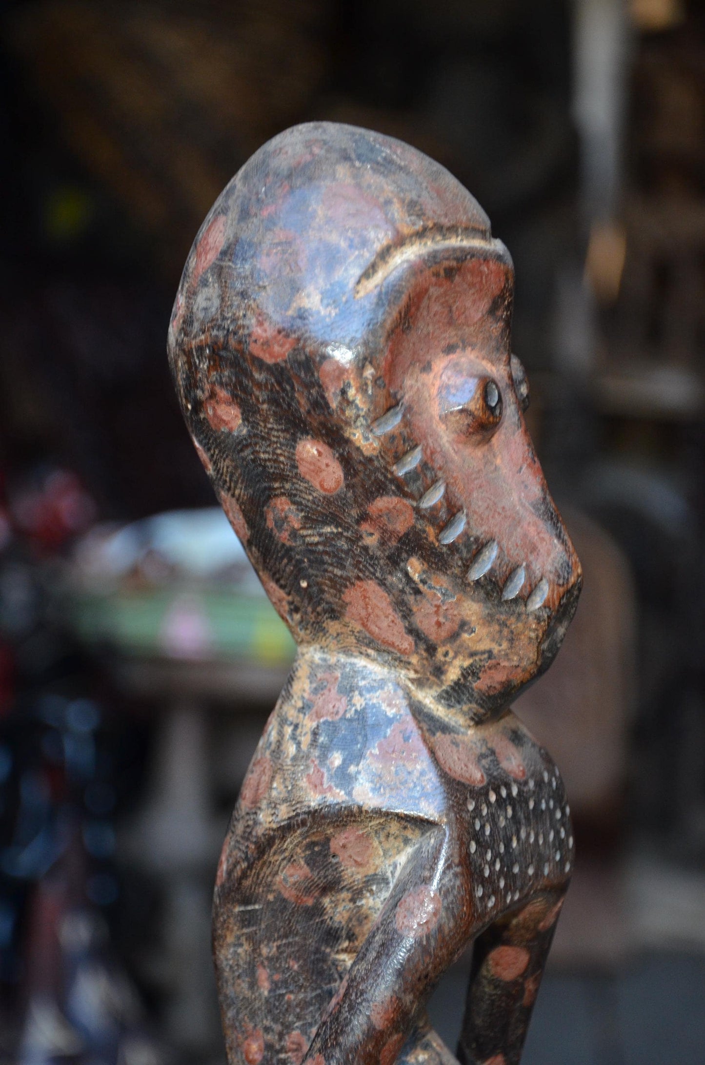 Authentic Lega Ancestor Figure - 19" Hand-Carved Wood Bwami Initiation Statue, Traditional Kaolin & Ochre Patina.