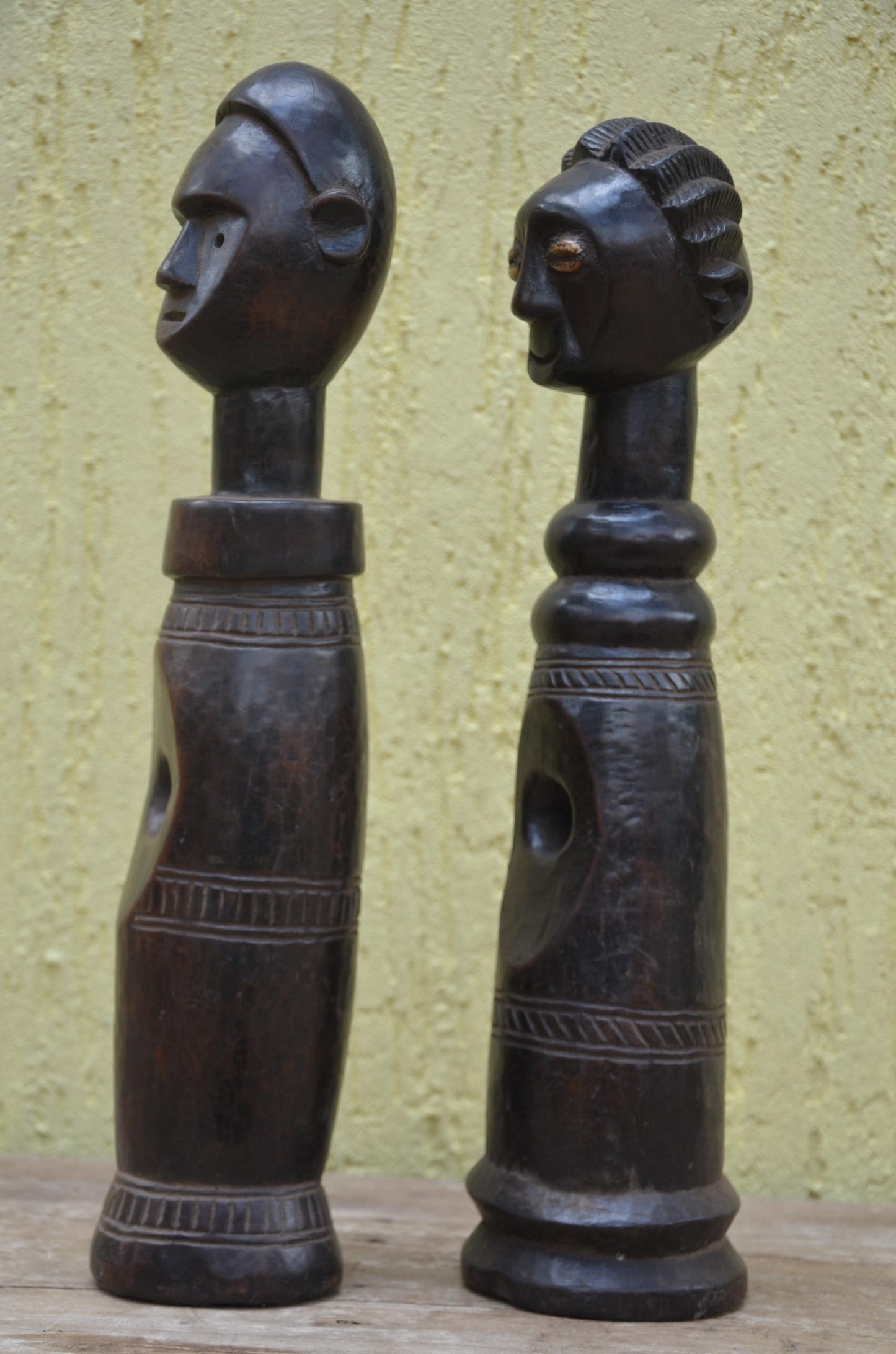 Authentic Lobi Bateba Figures - 20" Hand-Carved Wood Standing Ancestor Statues, Burkina Faso Tribal Art.