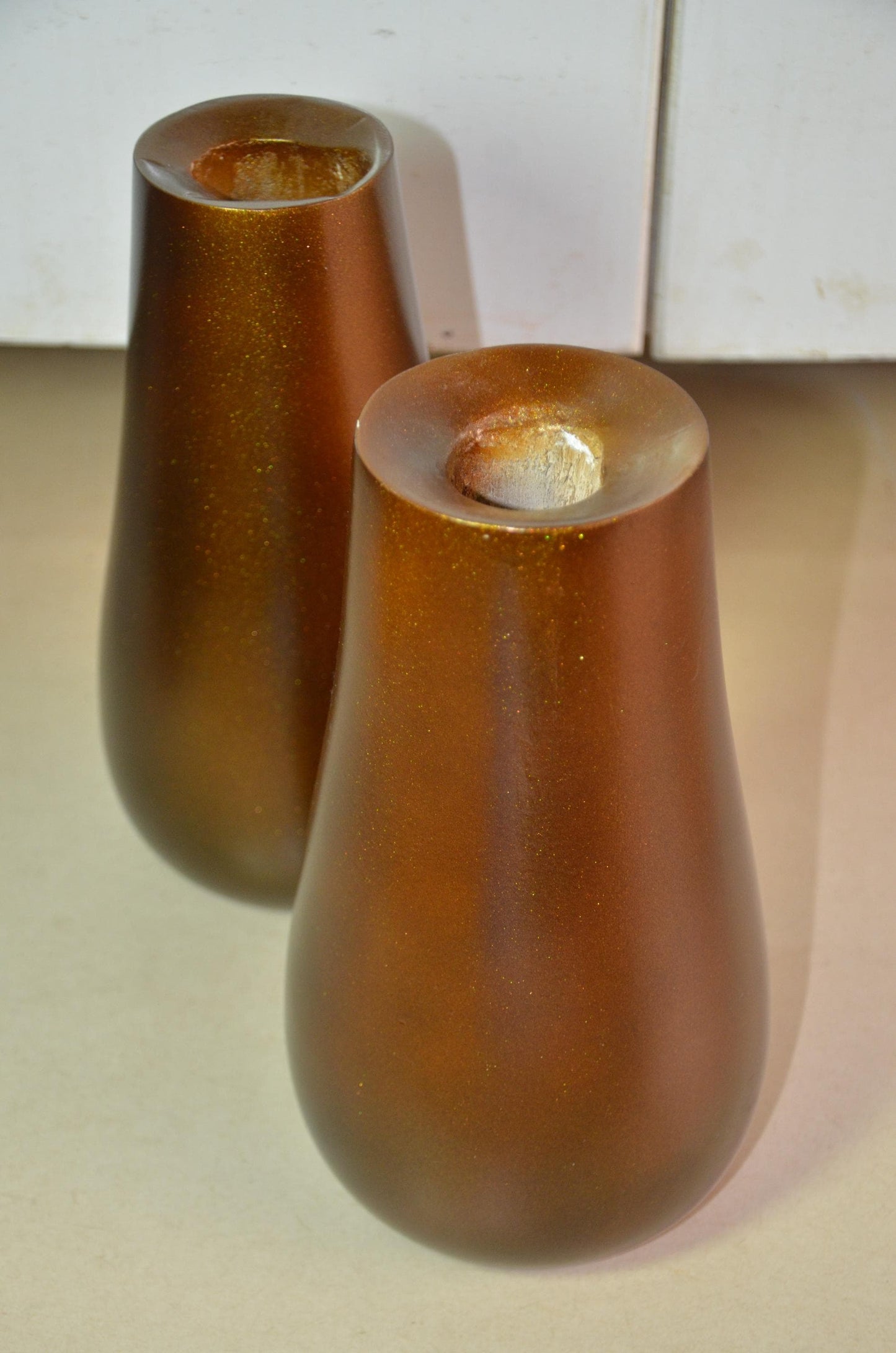 Bronze Wooden Bud Vases | Metallic Gold Teardrop Vessel Duo