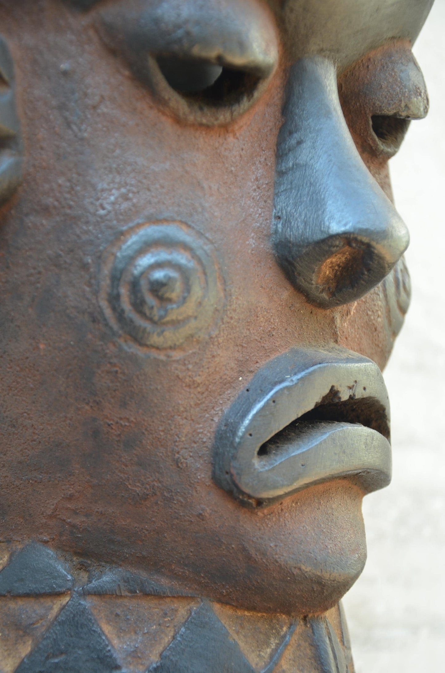 Large Chokwe Style Face Mask - 23" Elongated African Wood Carving, Geometric Tribal Wall Sculpture, High-End Primitive Art Statement Piece.