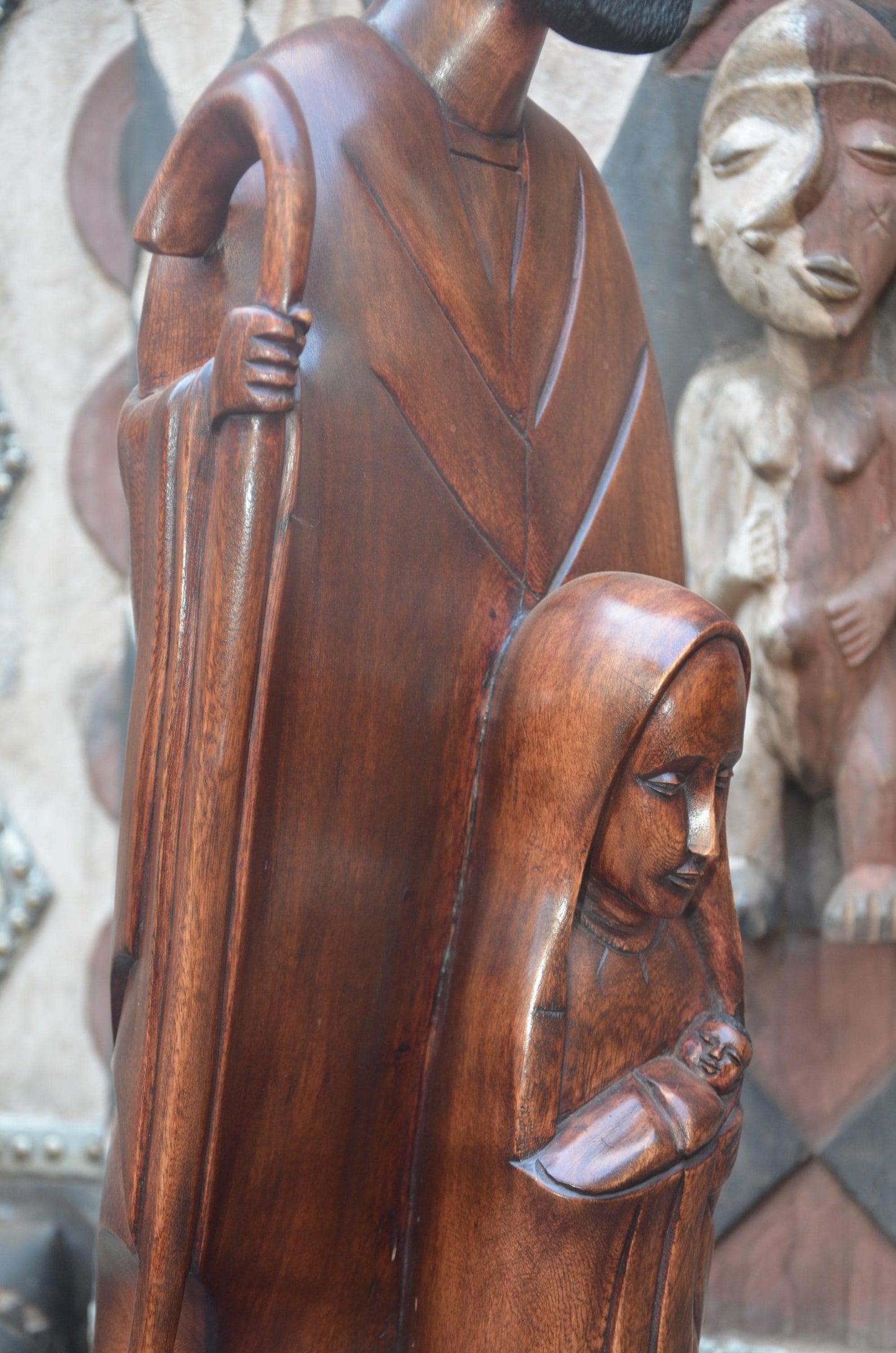 Hand-Carved African Holy Family Sculpture | Wooden Nativity Art