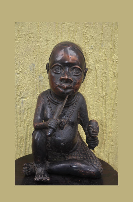 Benin Court Dwarf Statue – 16" Hand-Carved Wood Kingdom Royal Figure – Decor.