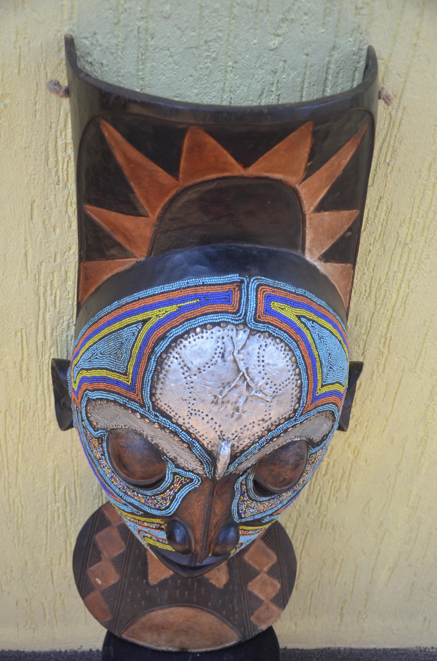 Marka African Mask – 34" Large Hand-Carved Wood & Brass Mask – Mali Wall Art.