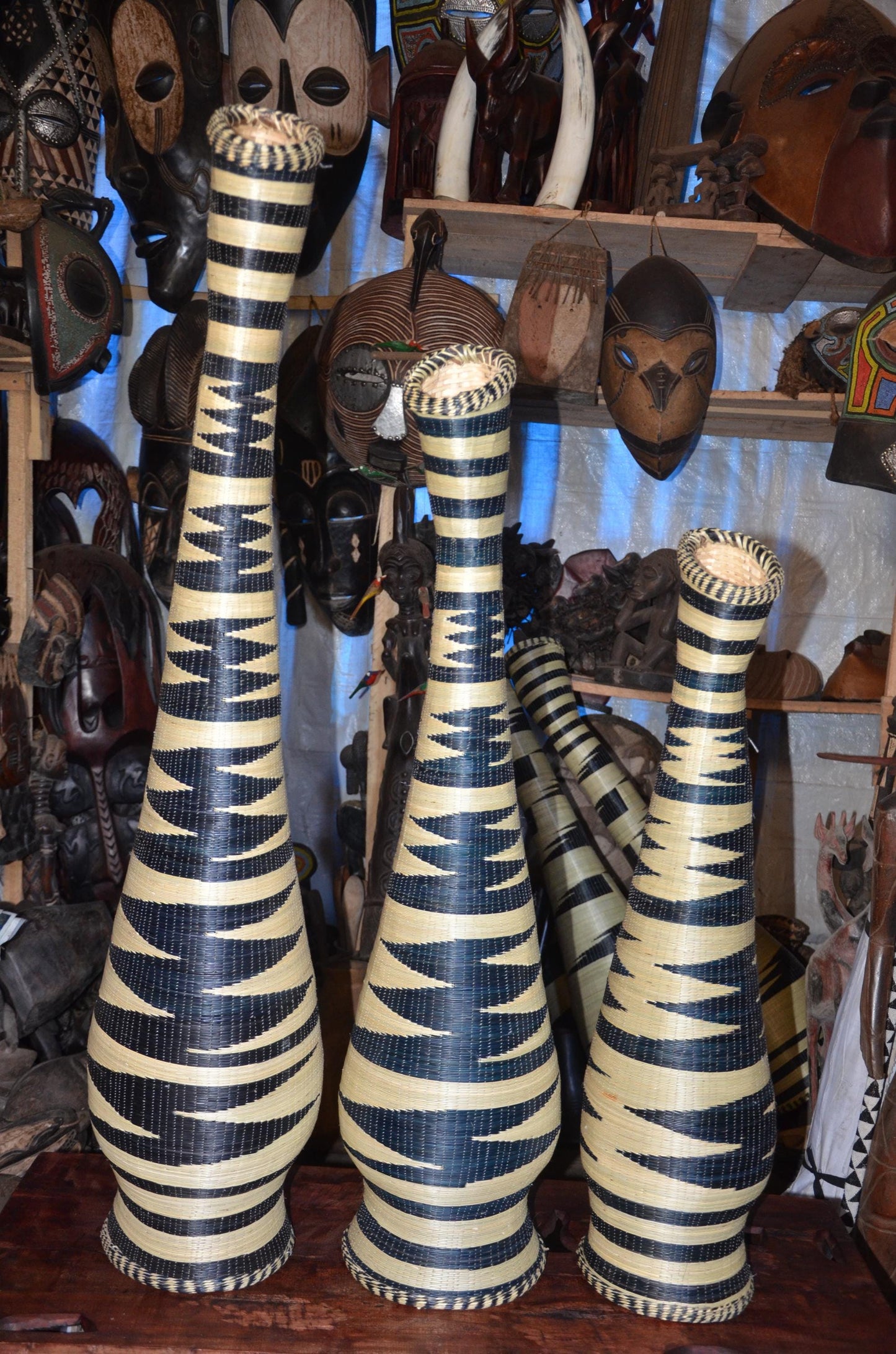 Traditional Rwandan Woven Floor Vases - 48" Large Statement Sisal Vases, Authentic Agaseke, High-End African Woven Art Set.