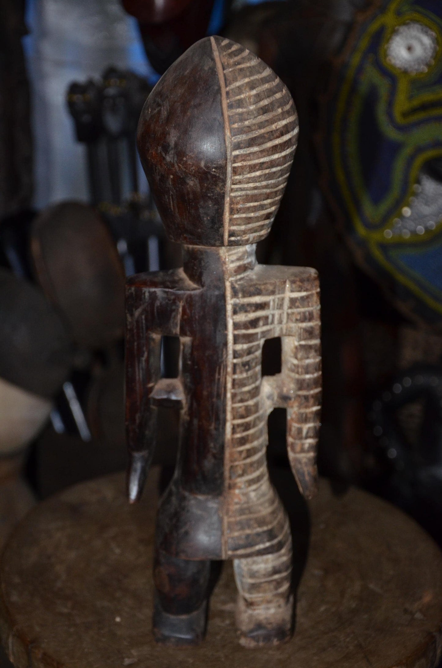 Metoko Initiation Figure - 16" Authentic Congo Kakungu Wood Statue, Striking Linear Scarification, Bukota Secret Society.