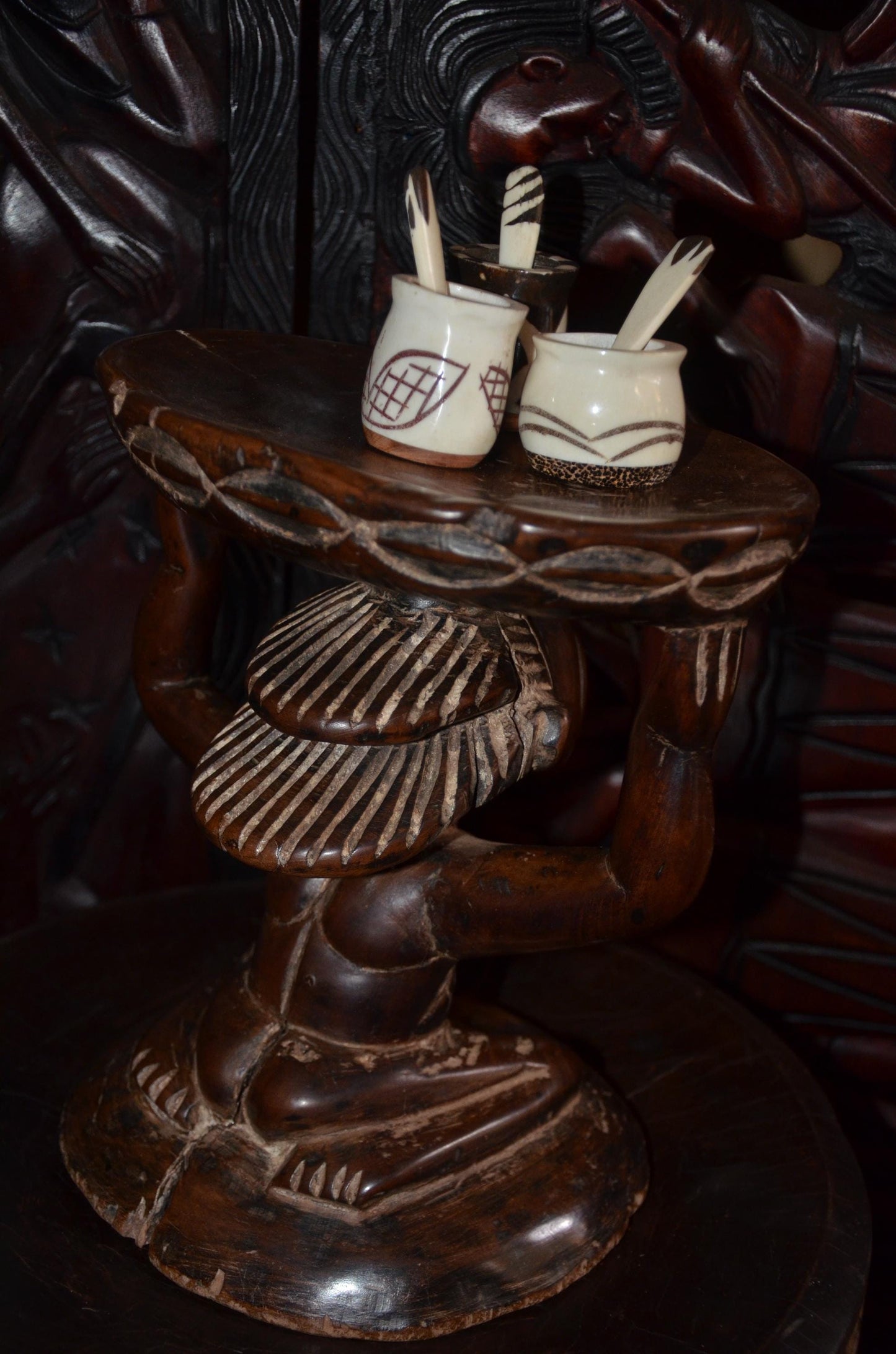 Luba Caryatid Stool – 11" Hand-Carved Wood Sculpture – Congo Tribal Art