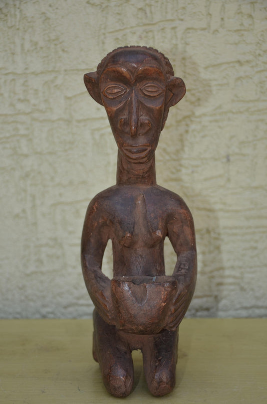 Authentic Luba Mboko Bowl Bearer Figure | Congolese Art