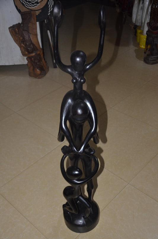 Hand-Carved African Abstract Family Ascent Sculpture