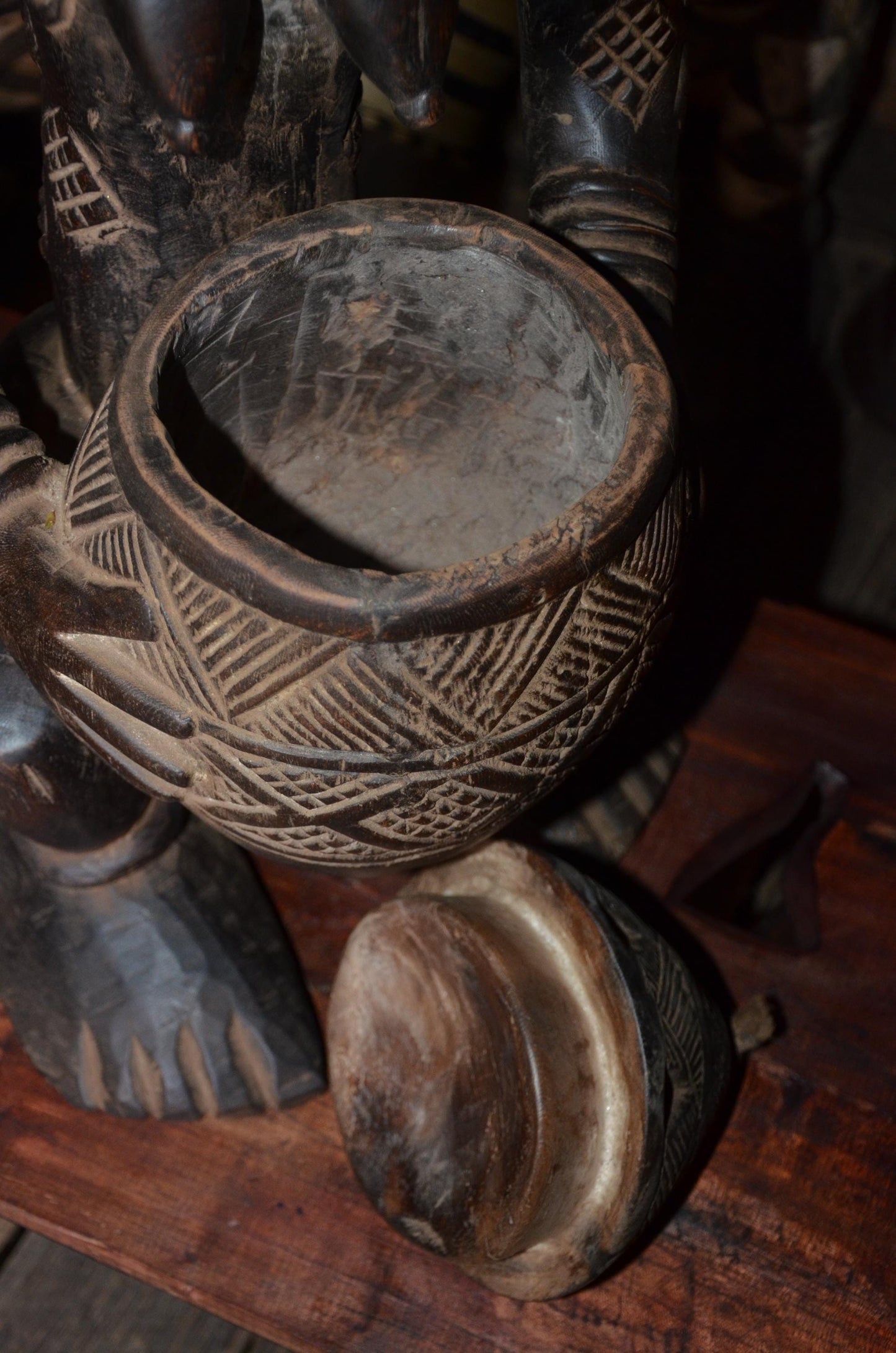 Authentic Luba Bowl Bearer | Mboko Ceremonial Figure | Congolese Tribal Art