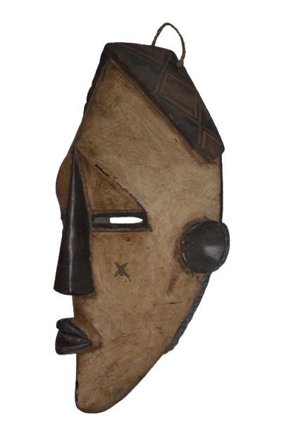 Tribal Wall Decor African Lwalwa Mask Hand Carved Wood Art Modern Housewarming Gift [US-045]