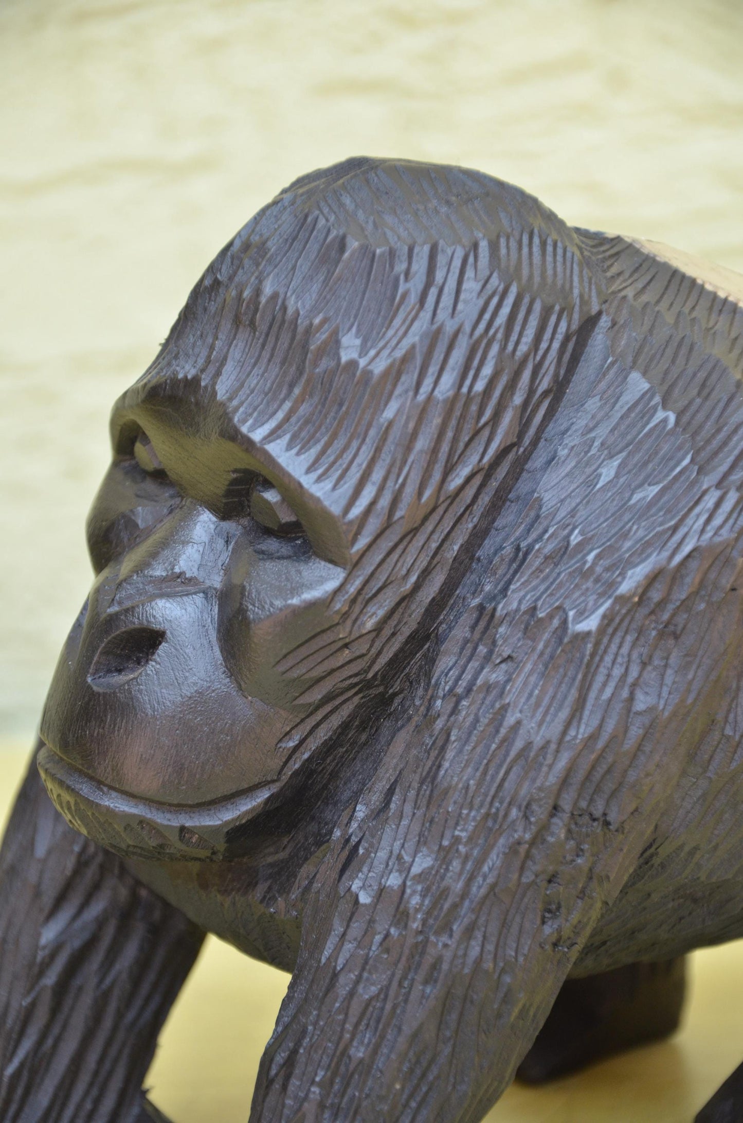 Hand Carved Wooden Mountain Gorilla Sculpture | Wildlife Art