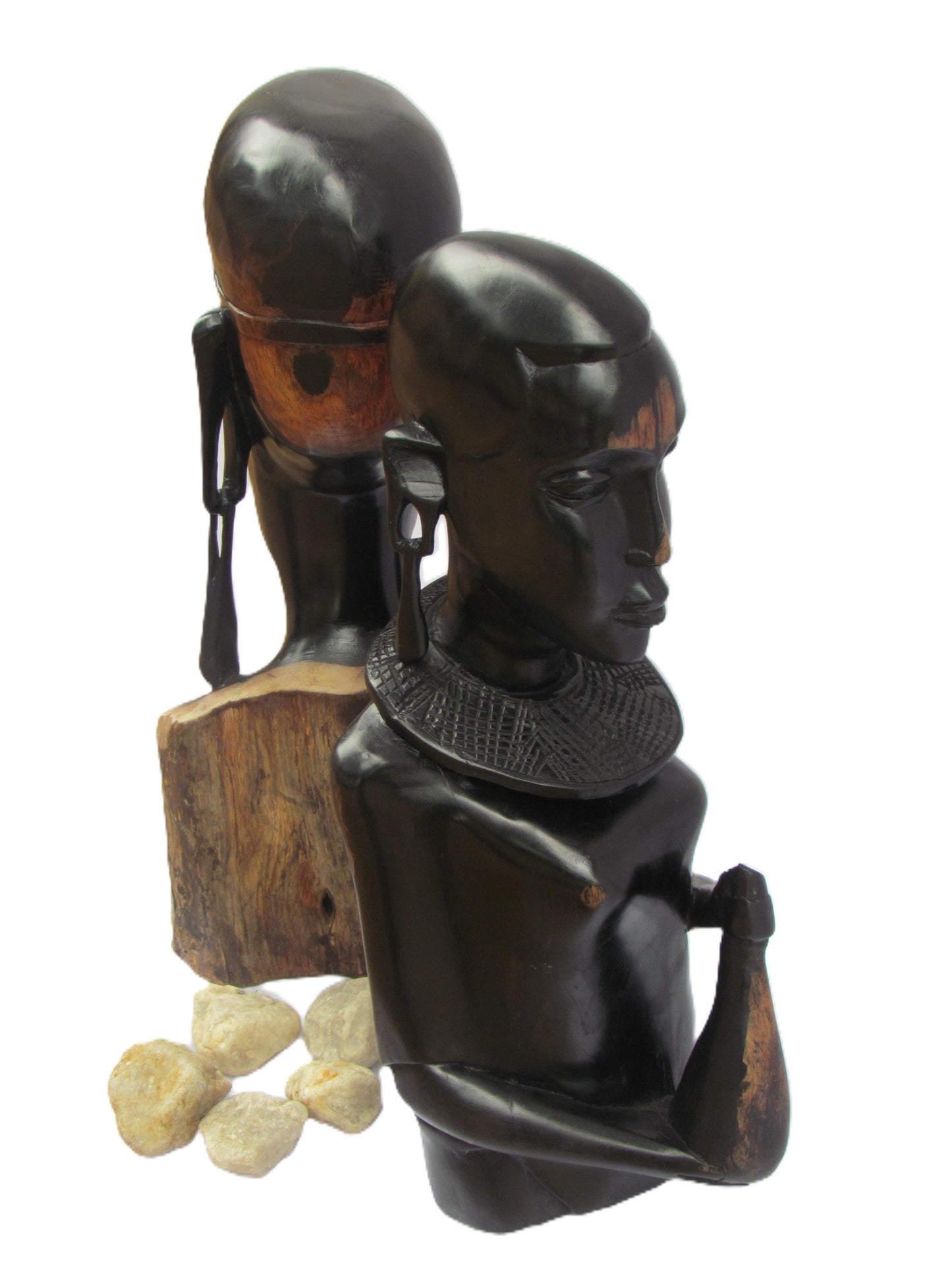 Sculptures de couple Massaï – Figurines en bois d'ébène sculptées à la main du Kenya – Ensemble de décoration d'intérieur africaine