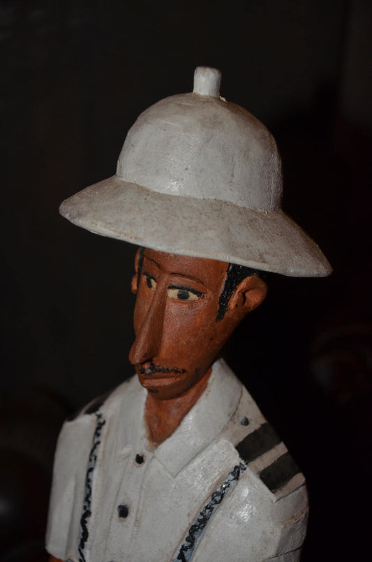 Colonial Era Figure | Hand-Carved Wooden Statue | Tribal Ethnographic Art