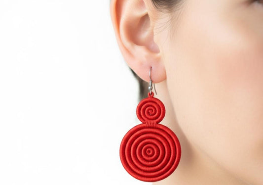 Red Sisal Rwandan Earrings, Handmade African Woven Fiber Jewelry, Bold Boho Statement Drop Earrings